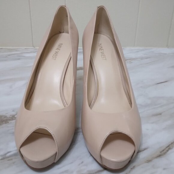 Nine West | "Camya" Peep Toe Heels Nude Blush Beige | Size 9M - Picture 3 of 12